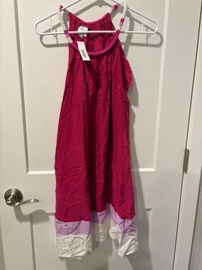 Women’s Summer Halter Dress in Fuchsia with Colorblock Hem